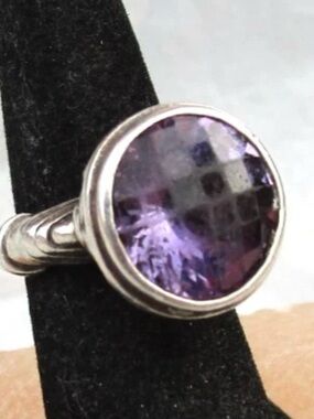 Vintage EFFY BH .925 Sterling Silver Faceted Amythyst Statement Ring  size 7